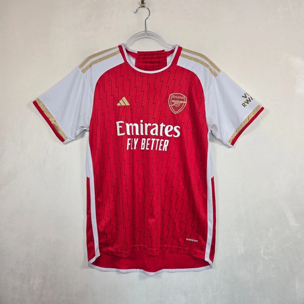 Arsenal Jersey Men's L Red White Emirates Fly Better 22 Soccer Futbol Blokecore